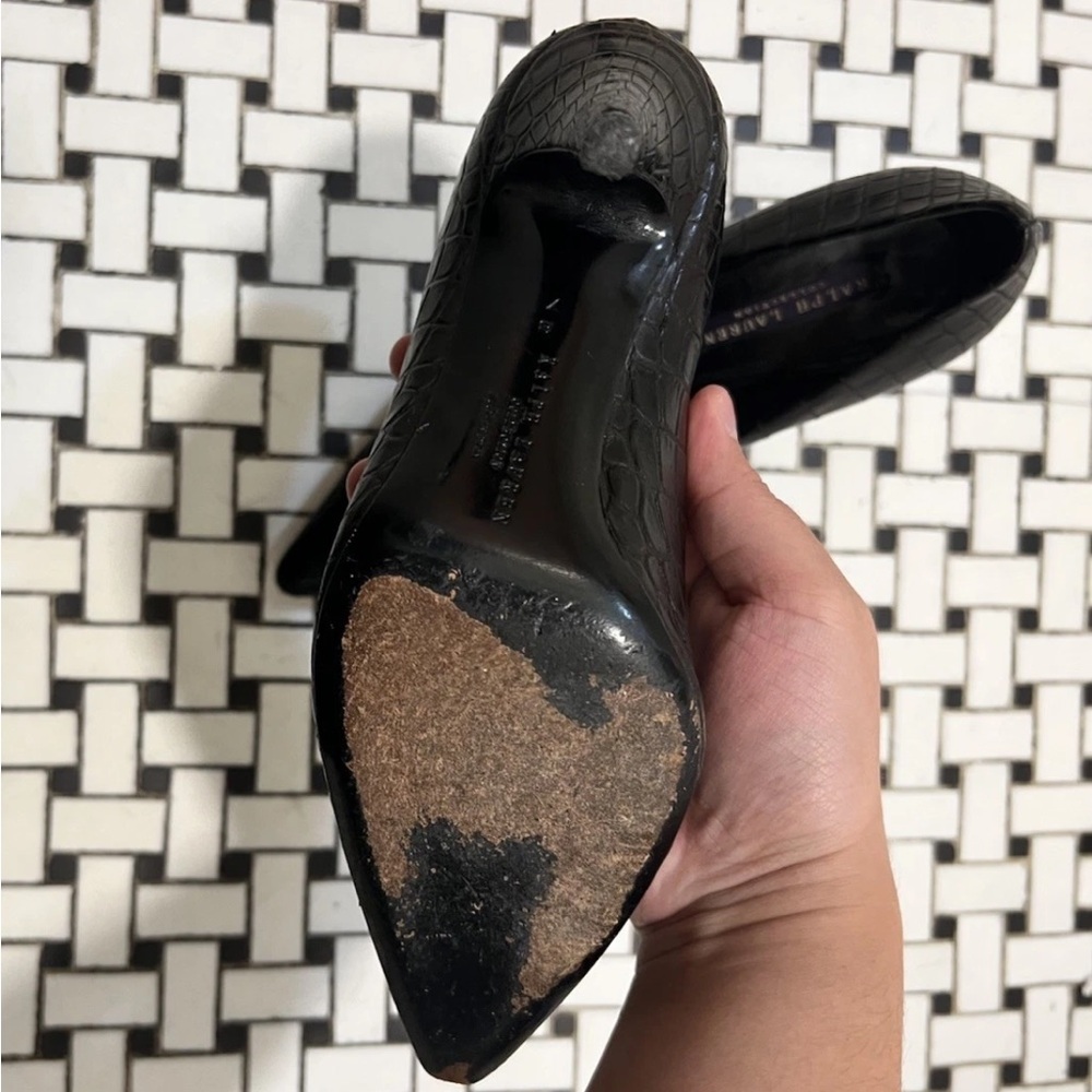 Ralph Lauren Purple Collection Black Croc Embossed Pumps size 7B Made in Italy - Picture 4 of 9
